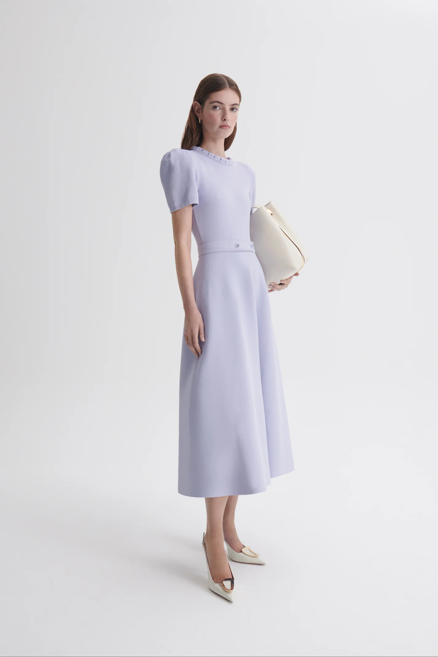 CREPE KNIT GATHER SLEEVE DRESS - Image 5