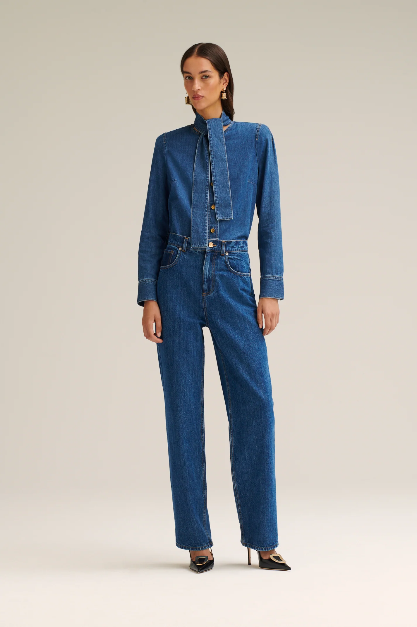 DENIM TIE NECK SHIRT - Image 5