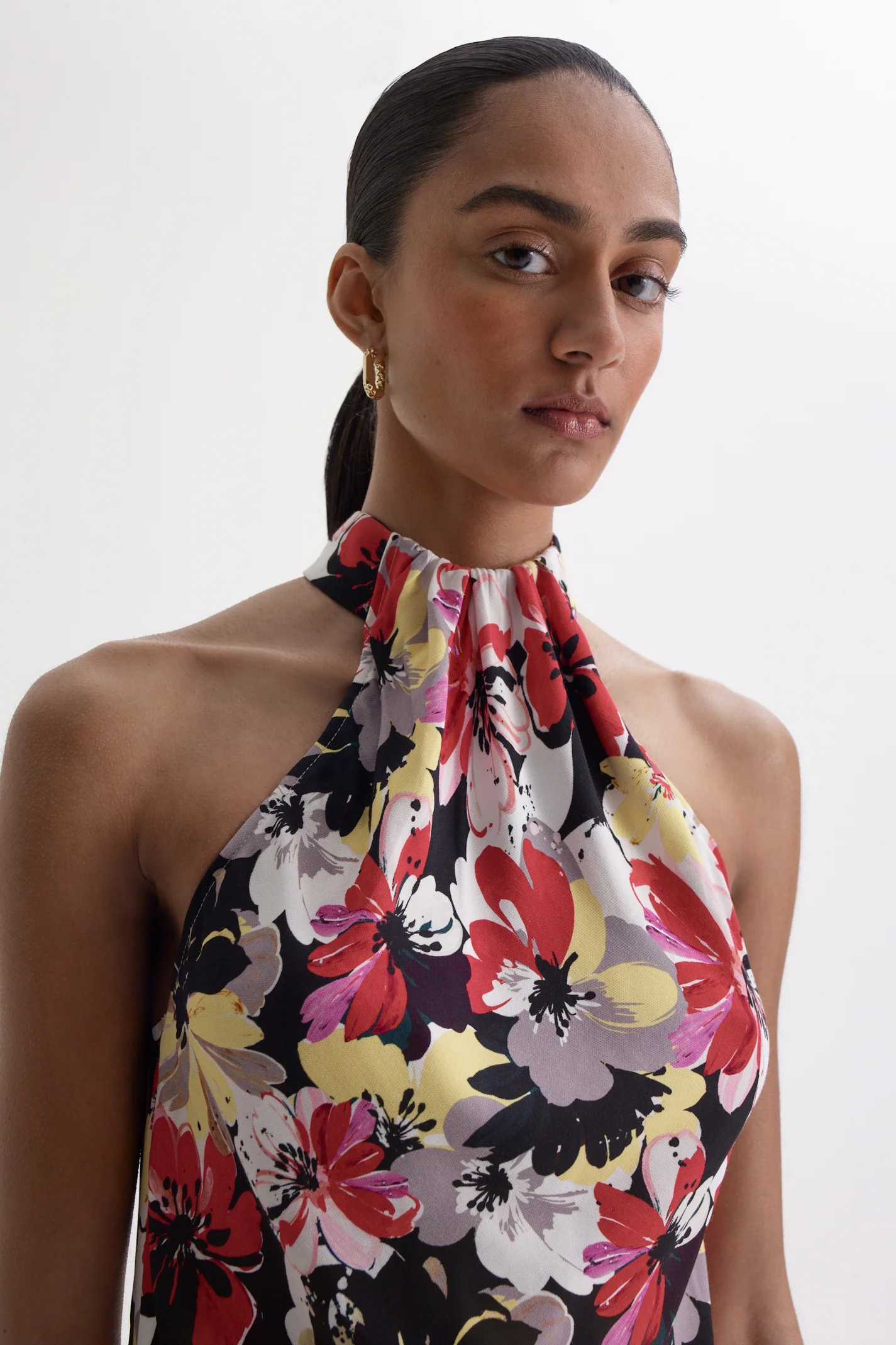 PRINTED DRAPE NECK DRESS - Image 6