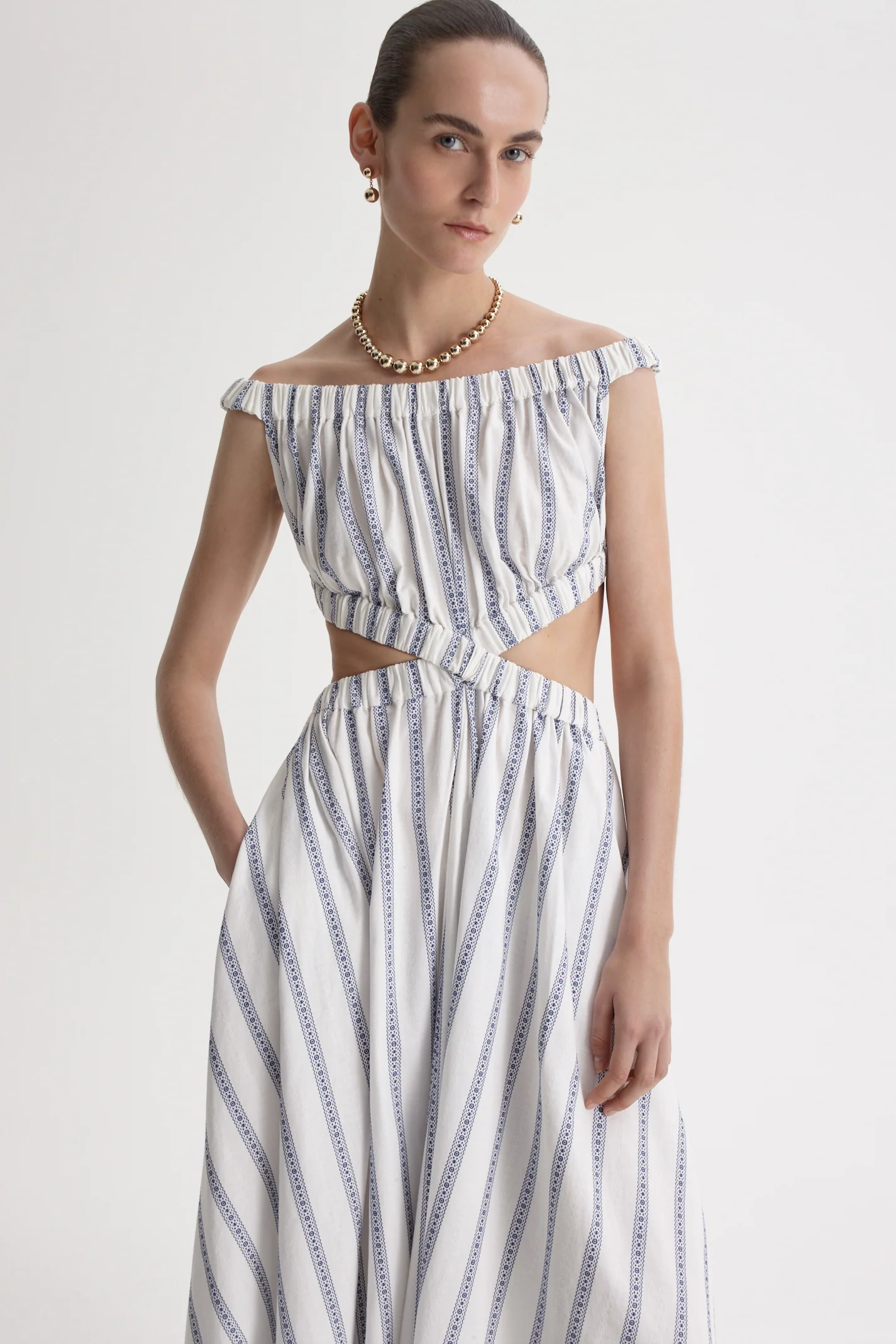 STRIPE BRAIDED GATHERED DRESS - Image 3